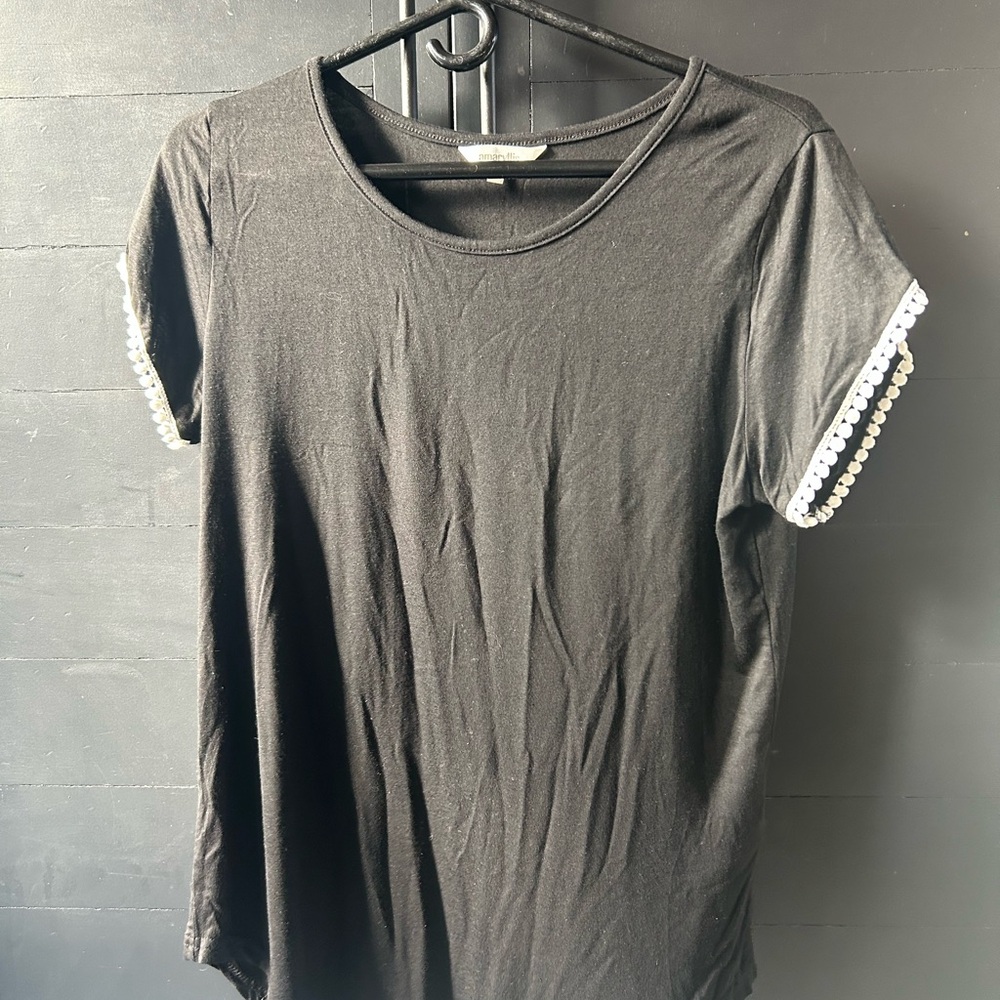 Amaryllis Black Women's Top with white embellishment on sleeve